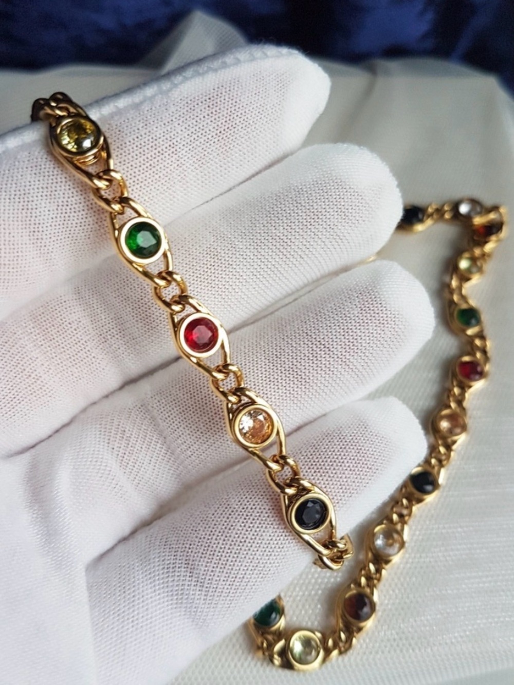 Swarovski Elements Gold Plated Bezel-set Multicolor Crystal Chain Bracelet NEW